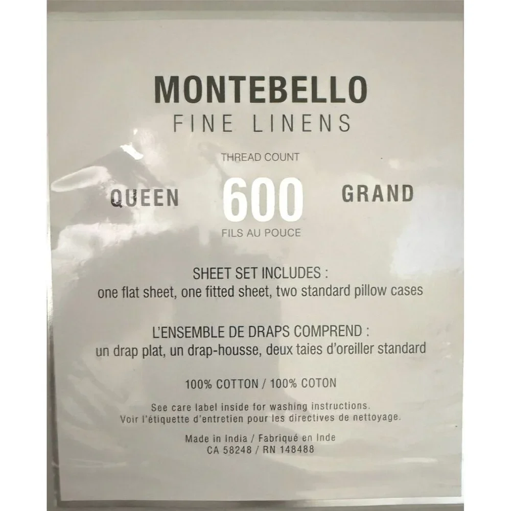 Montibello Mushroom Oyster 600 thread Count Queen Size Sheet 4 Pc Set New